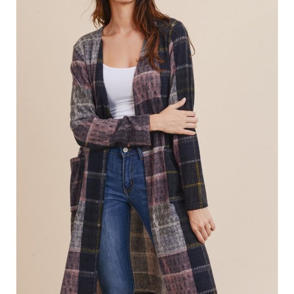 Plaid long body cardigan - Picture 2 of 5